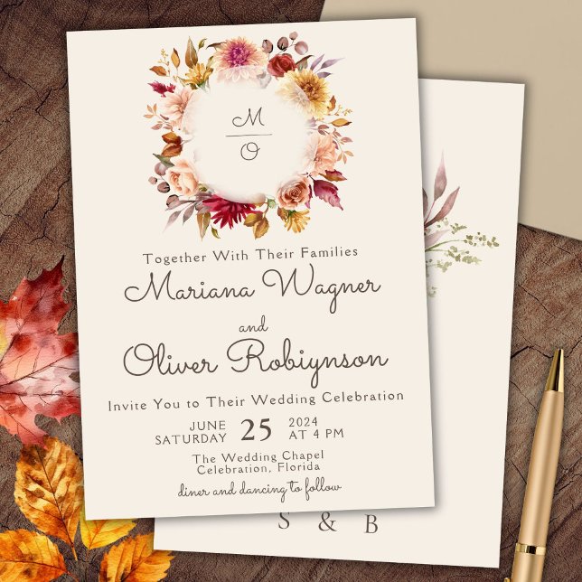 Invitación a la boda floral de otoño con marfil de (Subido por el creador)