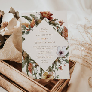 Invitación a la boda floral de otoño de los tonos