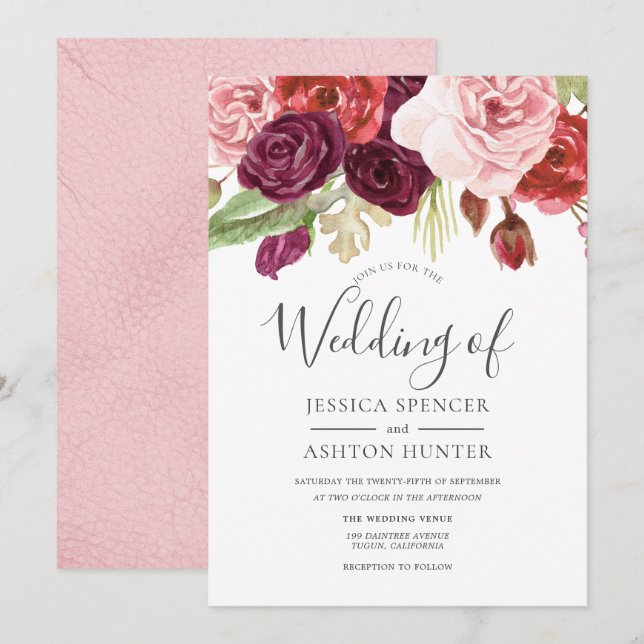Invitación a la boda floral de otoño en primavera  (Anverso / Reverso)