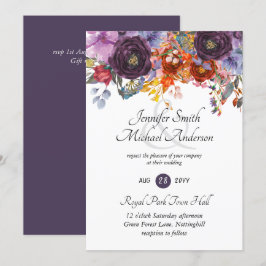 Invitación a la boda floral de otoño en purple de 