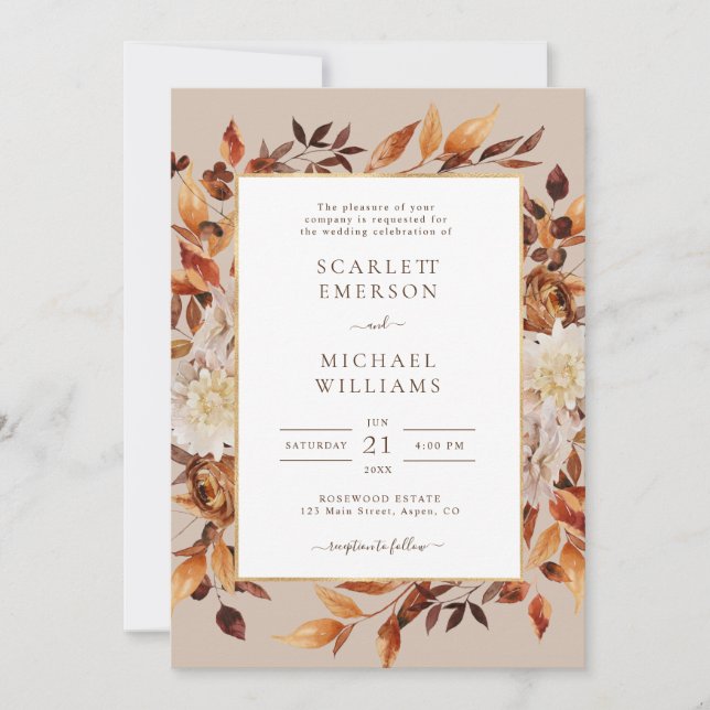 Invitación a la boda floral de otoño moderna (Anverso)