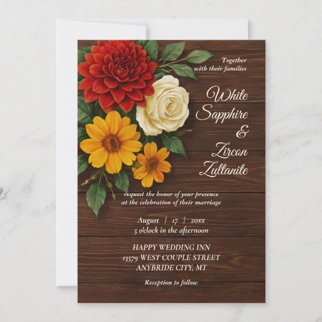 Invitación a la boda floral de otoño rústica (Anverso)