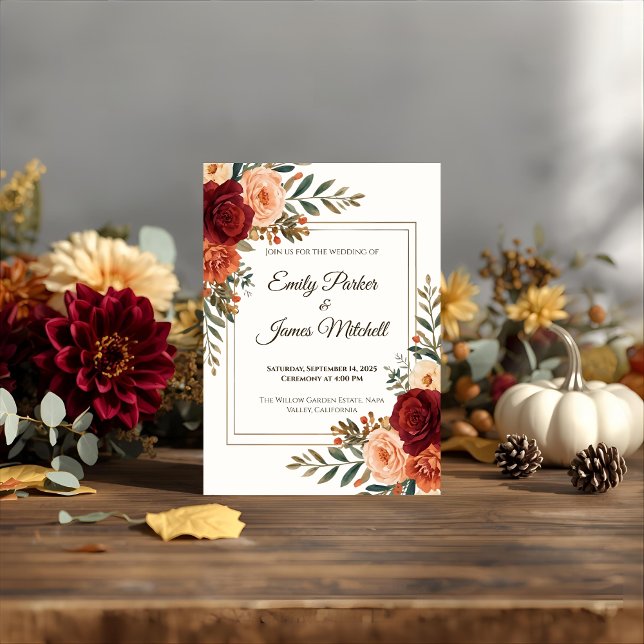 Invitación a la boda floral de otoño rústica (Subido por el creador)