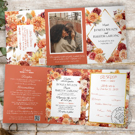 Invitación a la boda floral de otoño tridoblada