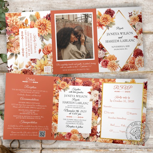 Invitación a la boda floral de otoño tridoblada (Subido por el creador)