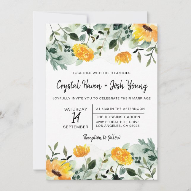 Invitación a la boda floral de otoño y verde (Anverso)