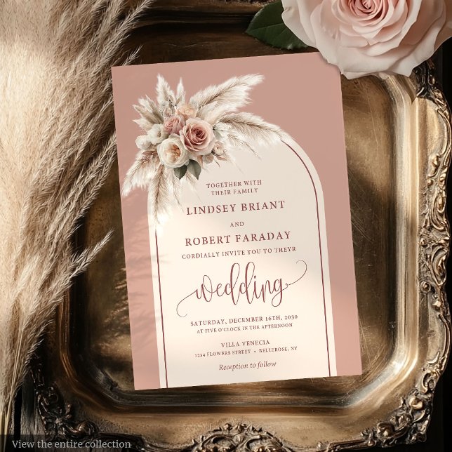 Invitación a la boda floral de Pampas Rosa Dusty d (Luxury Dusty Pink Pampas Floral Wedding Invitation)