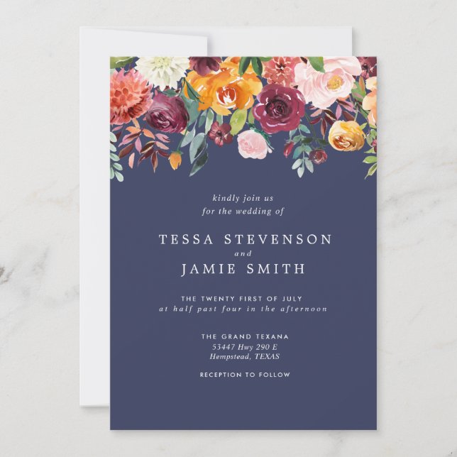 Invitación a la Boda Floral de Paprika Burgundy (Anverso)