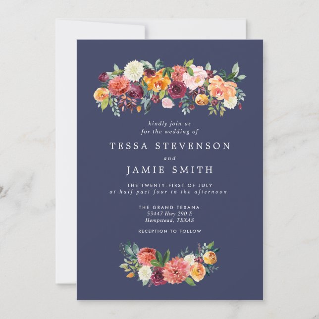 Invitación a la Boda Floral de Paprika Burgundy (Anverso)