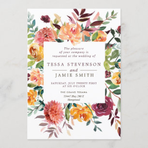 Invitación a la Boda Floral de Paprika Burgundy