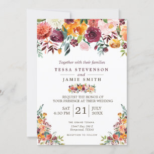 Invitación a la Boda Floral de Paprika Burgundy