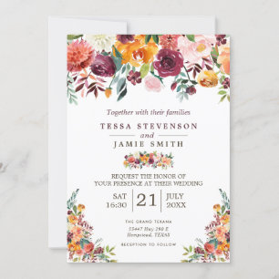 Invitación a la Boda Floral de Paprika Burgundy