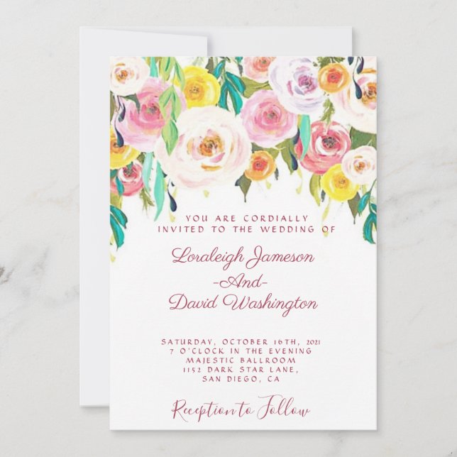 Invitación a la boda floral de Pastel (Anverso)