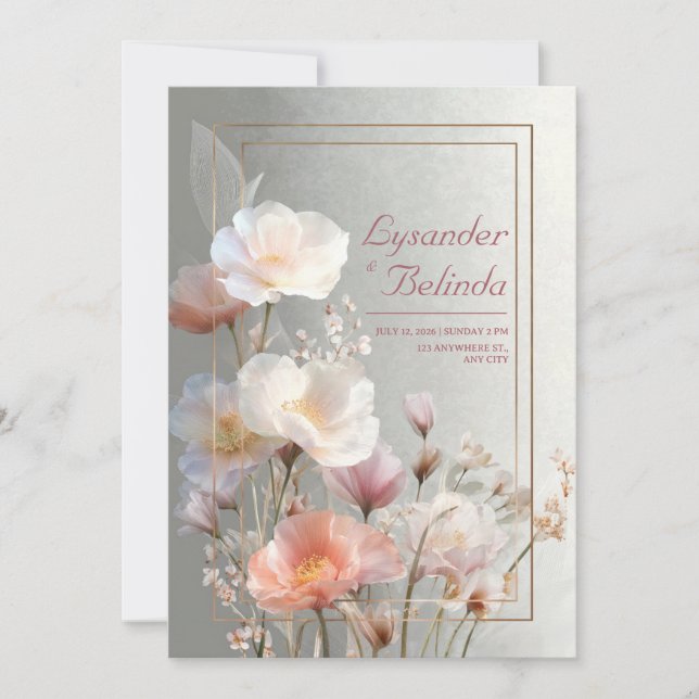Invitación a la Boda Floral de Pastel Bloom (Anverso)