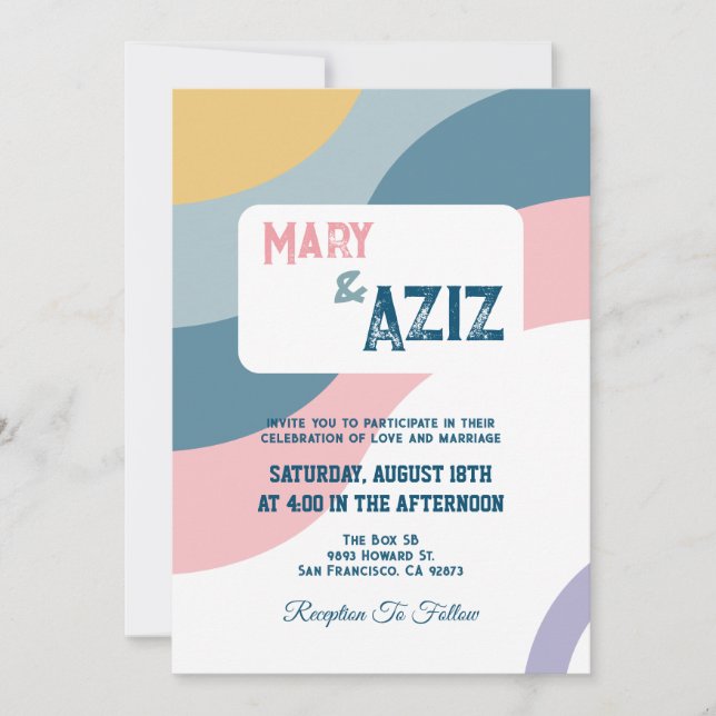 Invitación a la boda floral de Pastel Groovy Retro (Anverso)