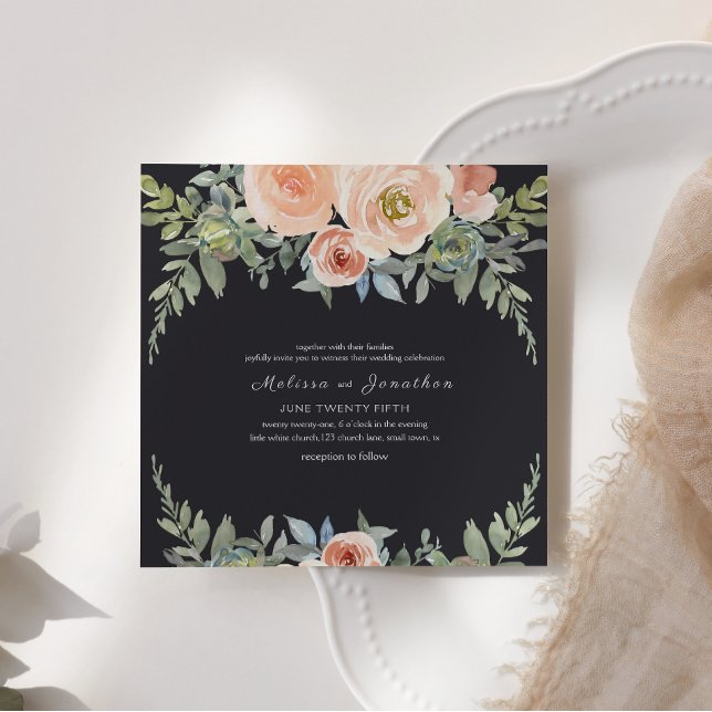 Invitación a la boda floral de Peach Green Navy Pa (Subido por el creador)