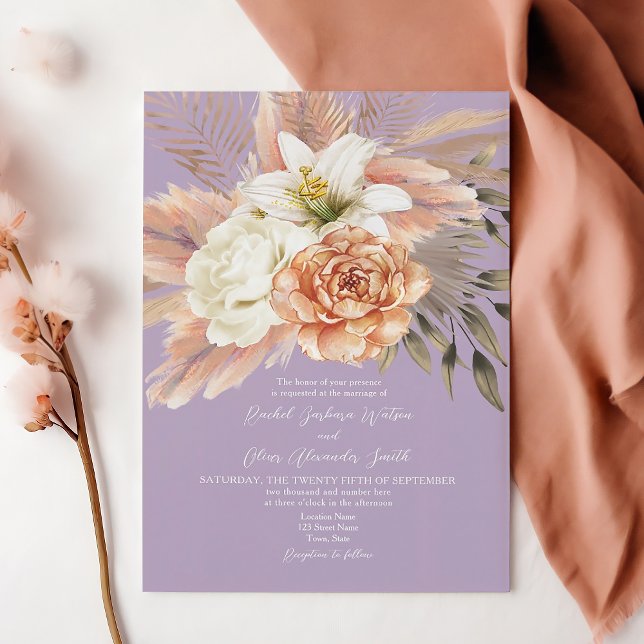 Invitación a la boda floral de Peach y Purple Rust (Subido por el creador)