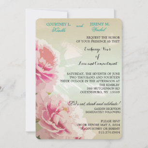 Invitación a la boda floral de peonies rosados