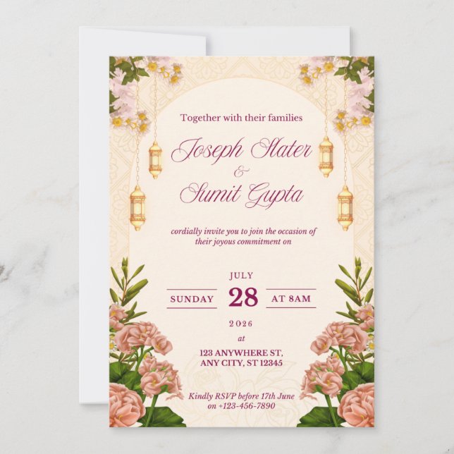 Invitación a la boda floral de personalizable (Anverso)