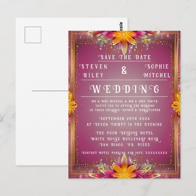 Invitación a la boda floral de personalizable (Anverso / Reverso)