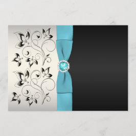 Invitación a la boda floral de plata, agua y negro