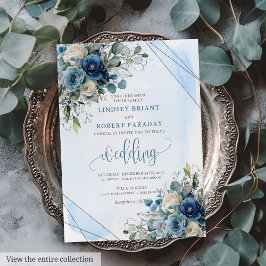 Invitación a la boda floral de plata azul turquesa