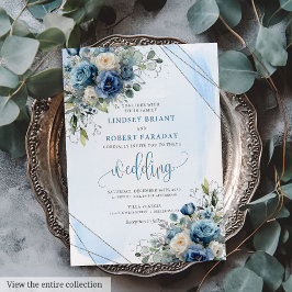 Invitación a la boda floral de plata azul turquesa