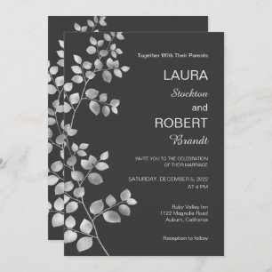 Invitación a la boda floral de plata moderna