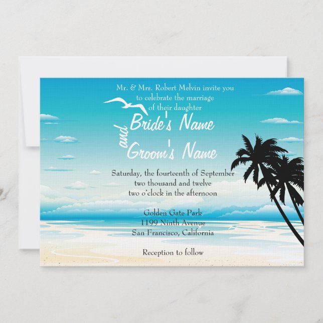 Invitación a la boda floral de playa tropical (Anverso)
