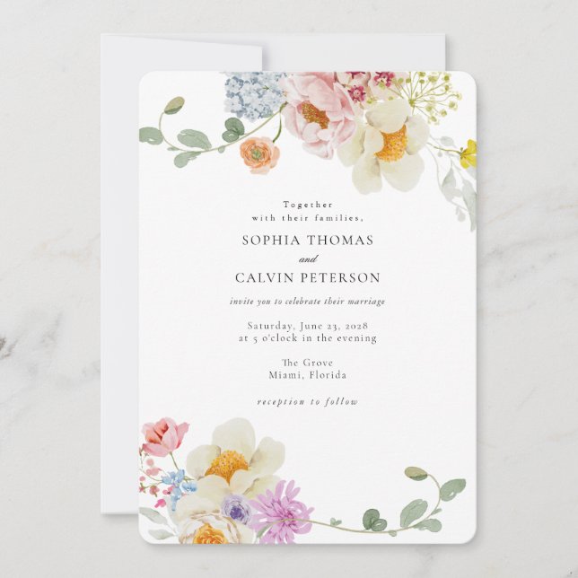 Invitación a la boda floral de primavera (Anverso)