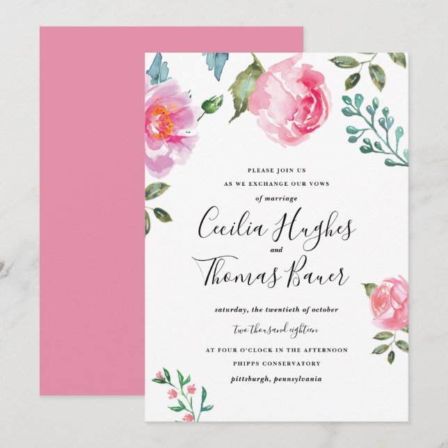 Invitación a la boda floral de primavera (Anverso / Reverso)