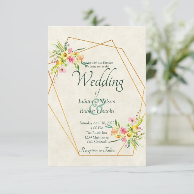 Invitación a la boda floral de primavera (Anverso de pie)