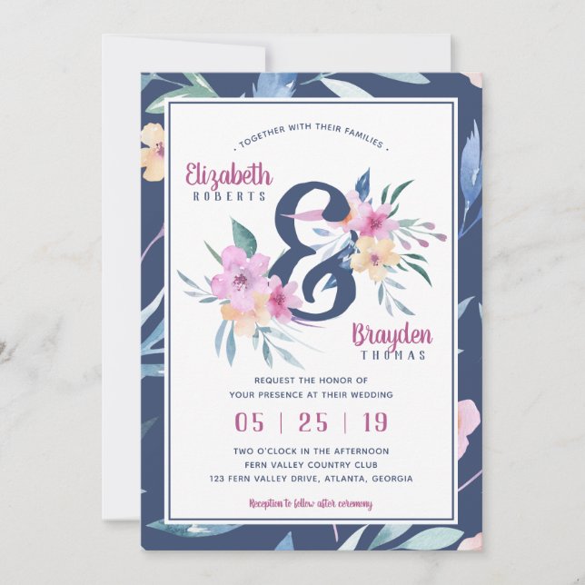 Invitación a la boda floral de primavera, Boho (Anverso)