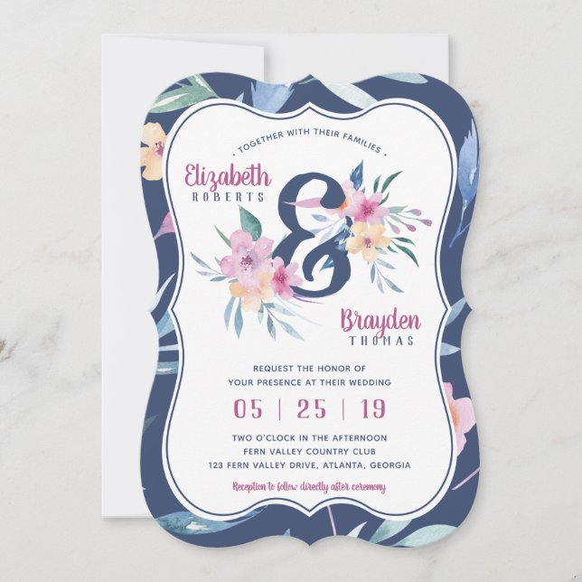 Invitación a la boda floral de primavera, Boho (Anverso)