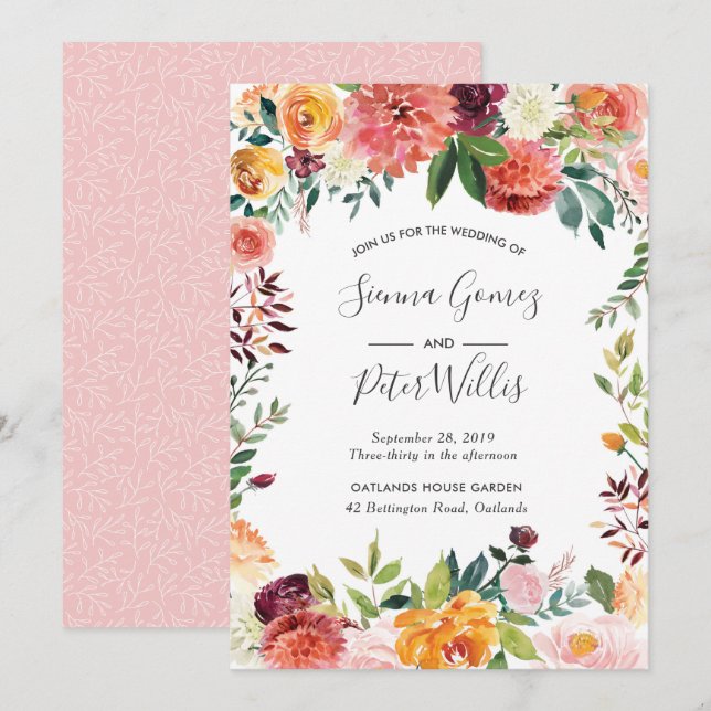 Invitación a la boda floral de primavera otoño (Anverso / Reverso)