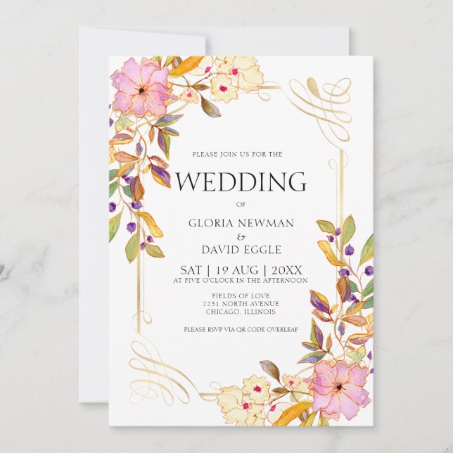 Invitación a la boda floral de primavera romántica (Anverso)