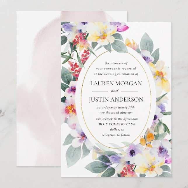 invitación a la boda floral de primavera tierna ac (Anverso / Reverso)