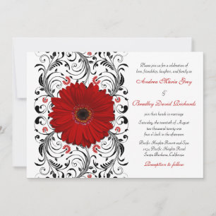 Invitación a la boda floral de Red Gerber Daisy Bl