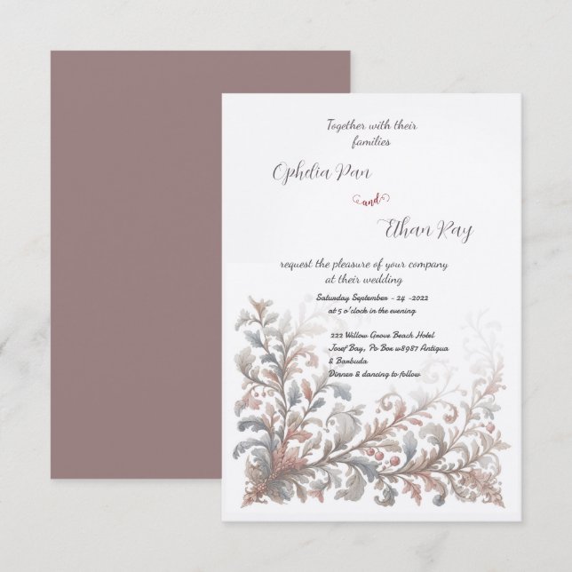 Invitación a la boda floral de Rococo (Anverso / Reverso)