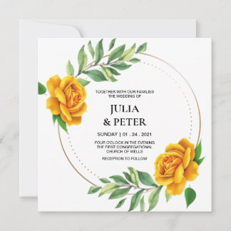 Invitación a la boda floral de rosa amarillo amari