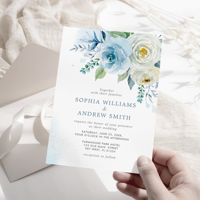Invitación a la boda floral de Rosa azul turbio (Subido por el creador)