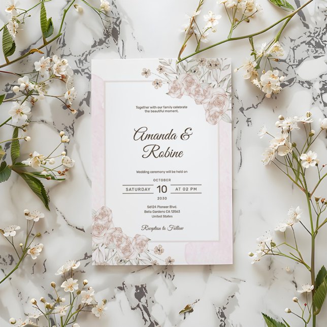Invitación a la boda floral de Rosa beige (Subido por el creador)