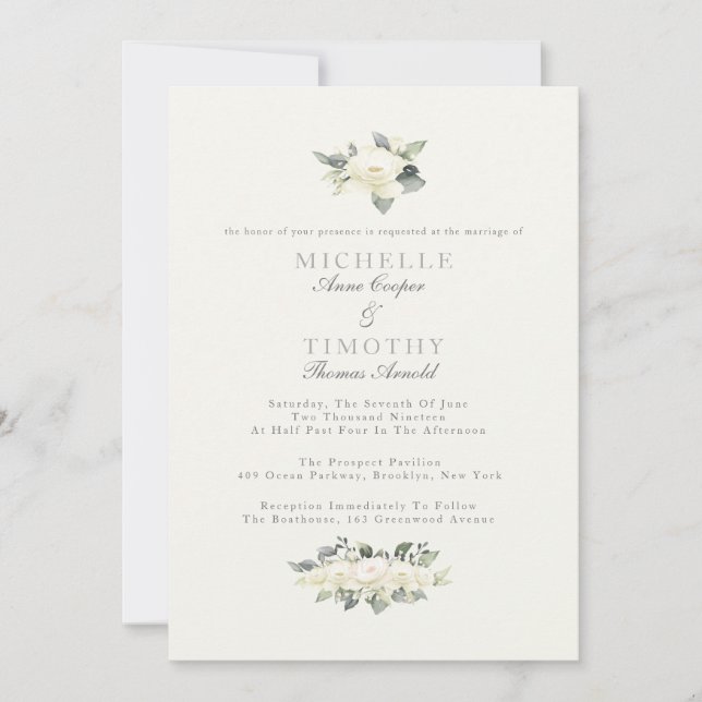 Invitación a la boda floral de rosa blanca (Anverso)