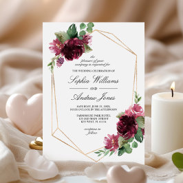 Invitación a la boda floral de Rosa bohemio-borgoñ