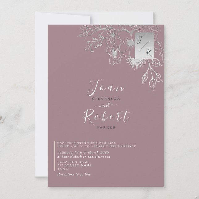 Invitación a la boda floral de Rosa dorado (Anverso)
