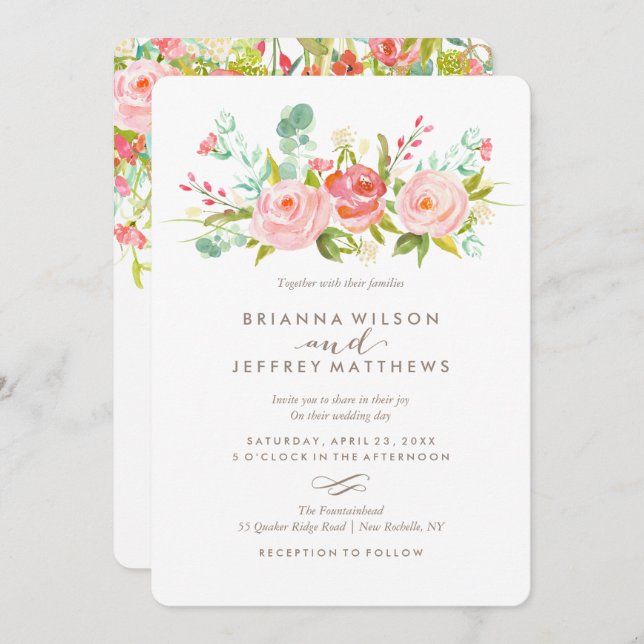 Invitación a la boda floral de Rosa Garden (Anverso / Reverso)