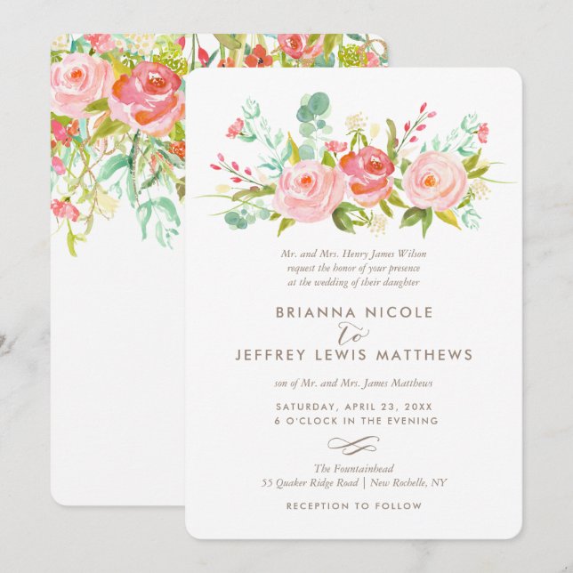 Invitación a la boda floral de Rosa Garden (Anverso / Reverso)