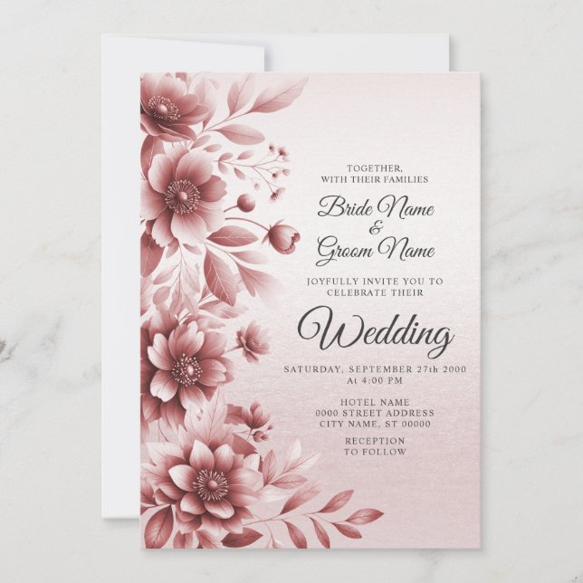 Invitación a la boda floral de Rosa polvoriento
