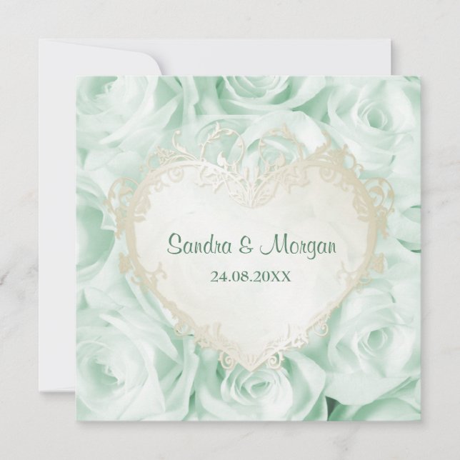 Invitación a la boda floral de Rosa verde de menta (Anverso)
