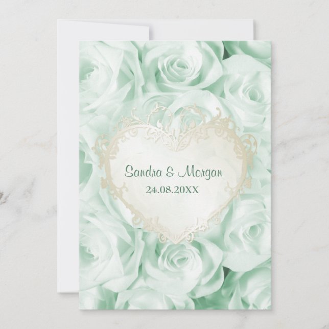Invitación a la boda floral de Rosa verde de menta (Anverso)